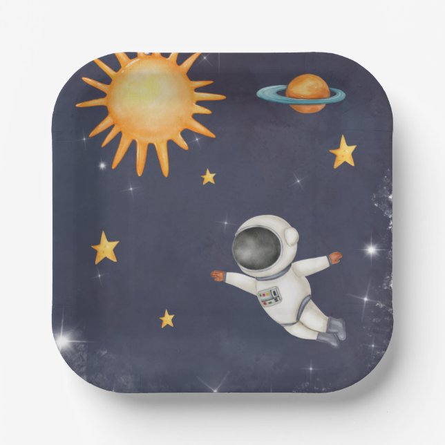 First Trip Around the Sun Boys Birthday Decor Paper Plate (Front)