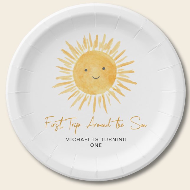 First Trip Around The Sun Boy's Birthday Party Paper Plate (Creator Uploaded)