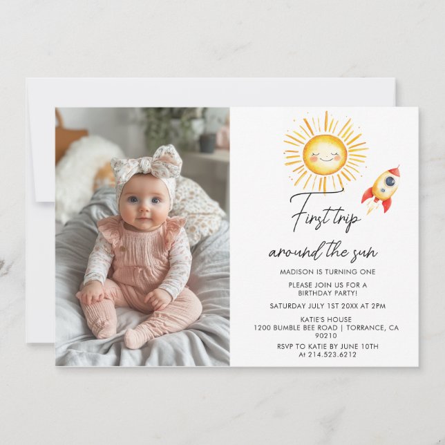 First trip around the sun Custom photo Invitation (Front)