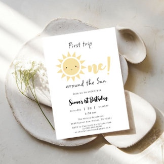 First Trip Around The Sun Cute 1st Birthday Invitation