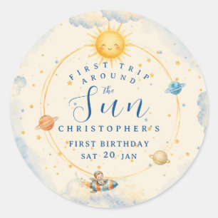 First Trip Around the Sun First Birthday Classic Round Sticker