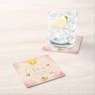 First Trip Around the Sun First Birthday Girl Square Paper Coaster
