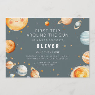 First Trip Around the Sun First Birthday  Invitation