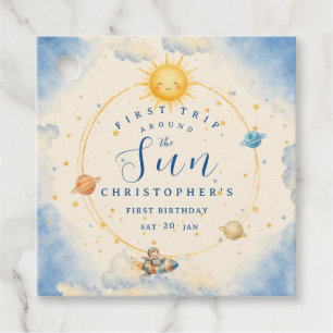 First Trip Around the Sun First Birthday Square Favour Tags