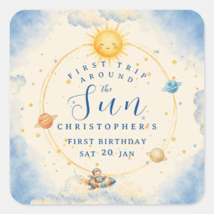First Trip Around the Sun First Birthday Square Sticker