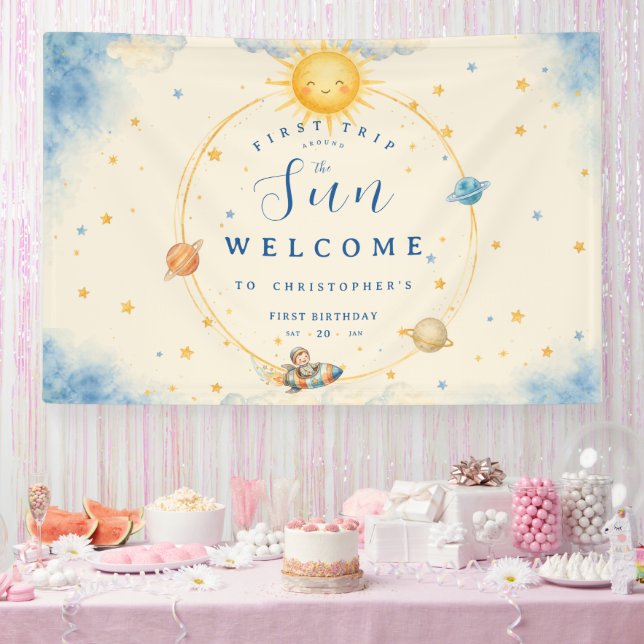 First Trip Around the Sun First Birthday Welcome Banner (Party)