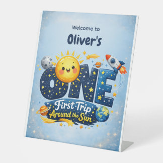 First Trip Around the Sun First Birthday Welcome Pedestal Sign
