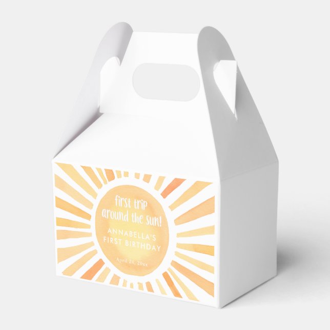 First trip around the sun gender neutral yellow favour box (Front Side)