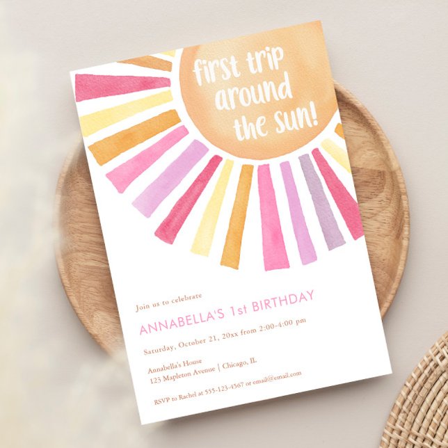 First trip around the Sun girl 1st birthday party Invitation (Creator Uploaded)