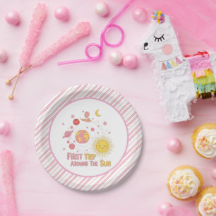First Trip Around The Sun Girl 1st. Birthday Party Paper Plate