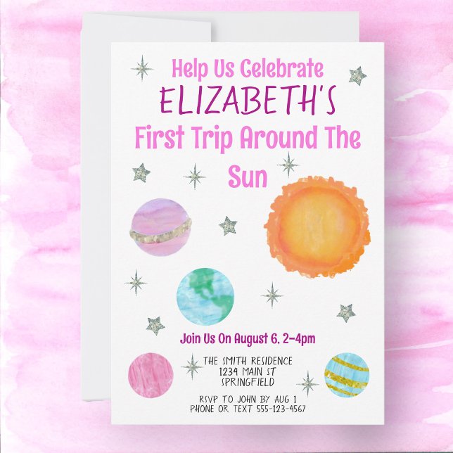 First Trip Around The Sun Girl Birthday Invitation (Creator Uploaded)