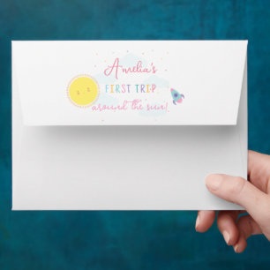 First Trip Around The Sun Girl Birthday Invite Envelope