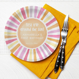 First trip around the sun girl first birthday  paper plate