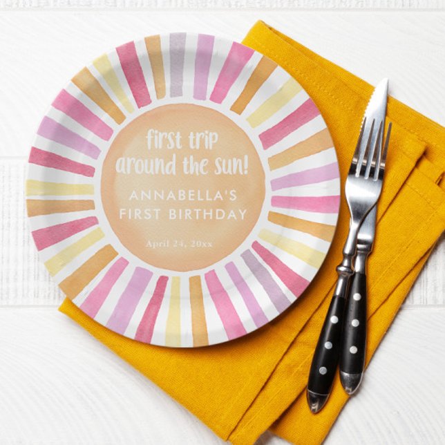 First trip around the sun girl first birthday  paper plate (Creator Uploaded)
