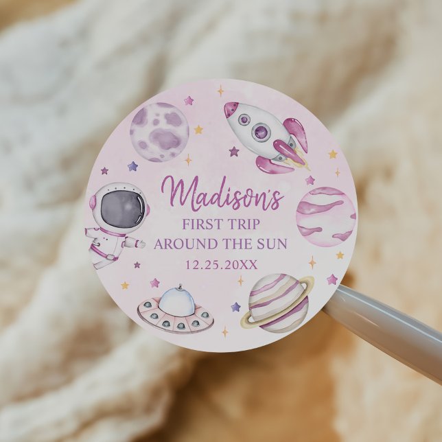 First Trip Around The Sun Girl Space 1st Birthday Classic Round Sticker (Creator Uploaded)