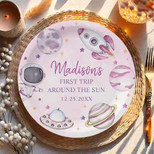 First Trip Around The Sun Girl Space 1st Birthday Paper Plate