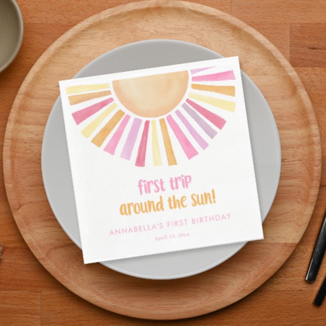 First trip around the sun girls first birthday napkin (Creator Uploaded)