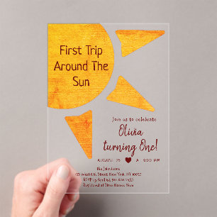 First Trip Around The Sun Gold Sunshine Birthday Acrylic Invitations