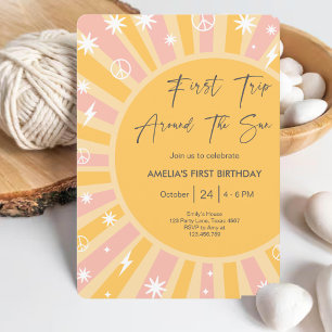 First Trip around the Sun Groovy Boho 1st Birthday Invitation
