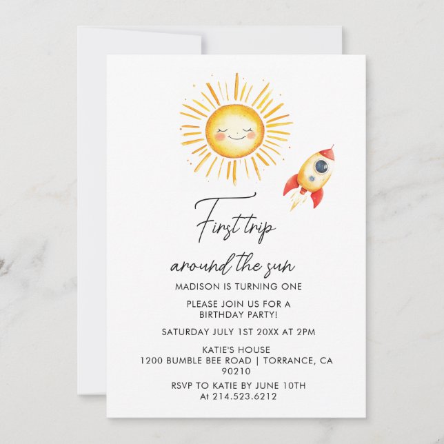 First trip around the sun invitation (Front)