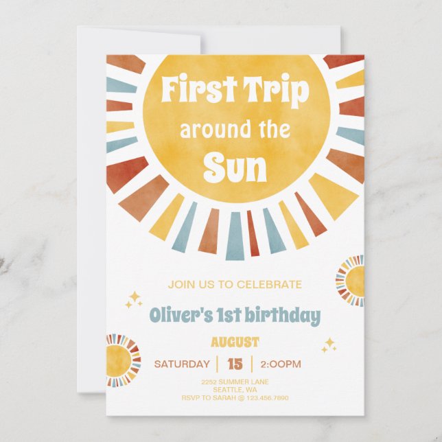 First Trip Around The Sun Invitation (Front)