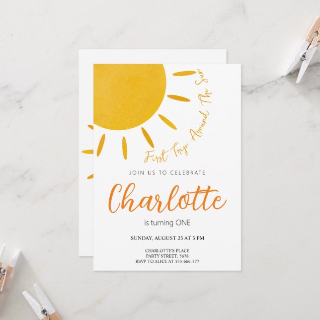 First Trip Around The Sun Invitation (Front/Back In Situ)