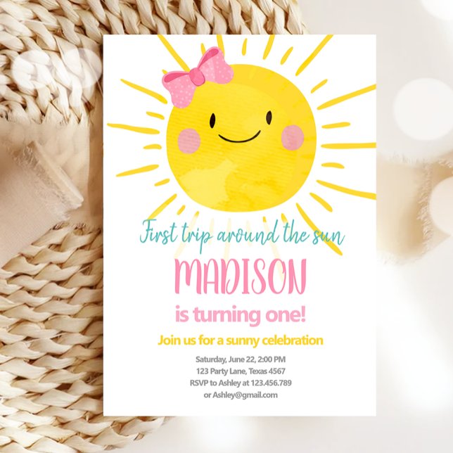 First Trip Around the Sun Little Sunshine Birthday Invitation (Creator Uploaded)