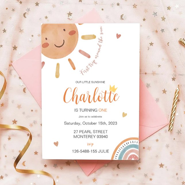 First Trip Around The Sun Little Sunshine Birthday Invitation (Creator Uploaded)