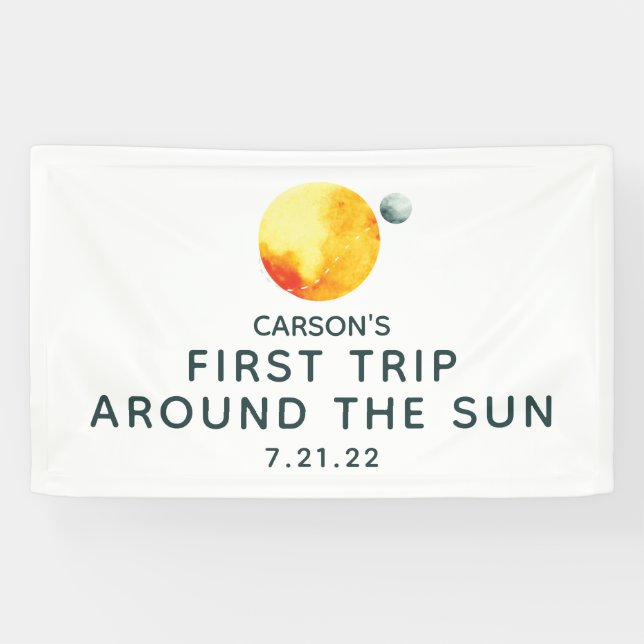 First Trip around the Sun Modern Space birthday Banner (Horizontal)
