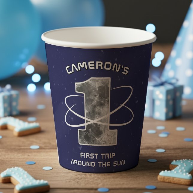 First Trip Around the Sun Moon One Birthday Party Paper Cups (Creator Uploaded)