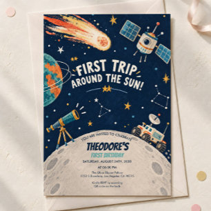 First Trip Around the Sun Moon Rover Birthday Invitation
