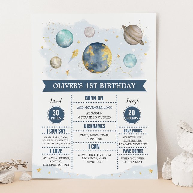 First Trip Around the Sun Navy Boy Birthday Stats Poster (Creator Uploaded)