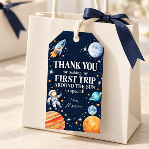 First Trip Around the Sun Navy Space Birthday Gift Tags