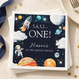 First Trip Around the Sun Navy Space Birthday Napkin