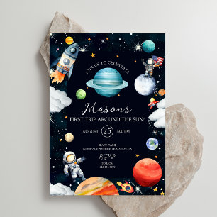 First Trip Around The Sun Outer Space Birthday Invitation