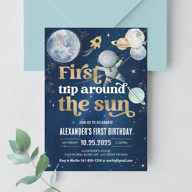 First Trip Around the Sun Outer Space Birthday Invitation (Creator Uploaded)