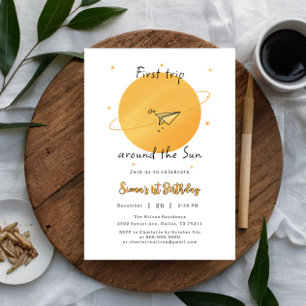 First Trip Around The Sun Paper Airplane Birthday Invitation