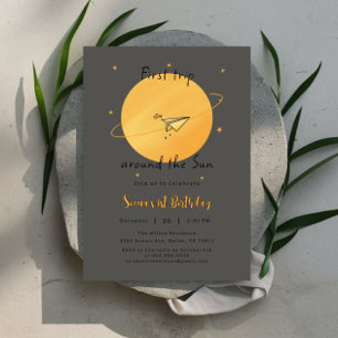 First Trip Around The Sun Paper Airplane Birthday Invitation