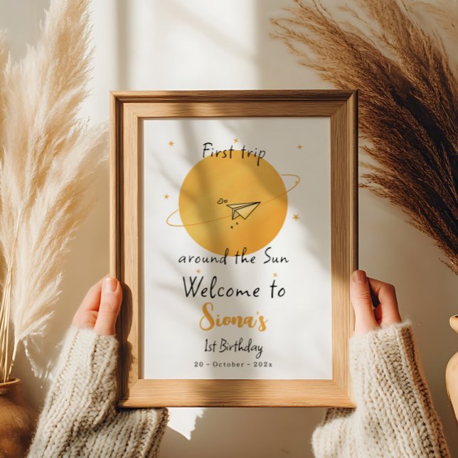 First Trip Around The Sun Paper Airplane Birthday Poster (Creator Uploaded)