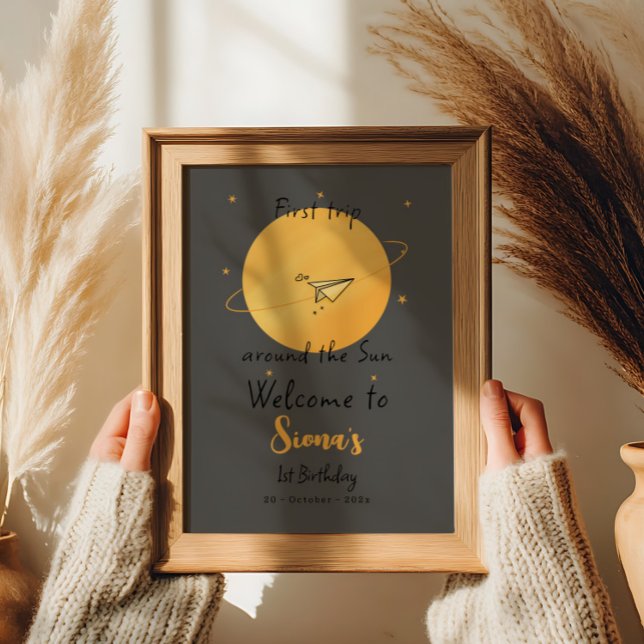 First Trip Around The Sun Paper Airplane Birthday Poster (Creator Uploaded)