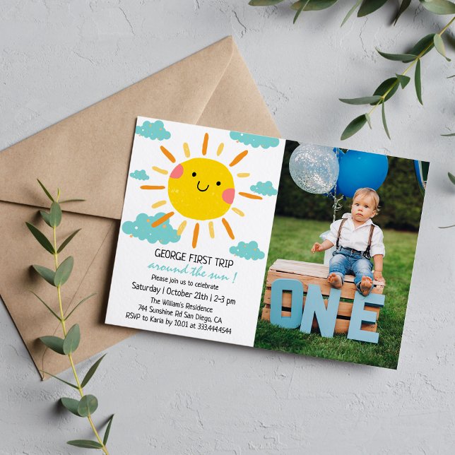 First Trip Around The Sun Photo 1st Birthday  Invitation (Creator Uploaded)