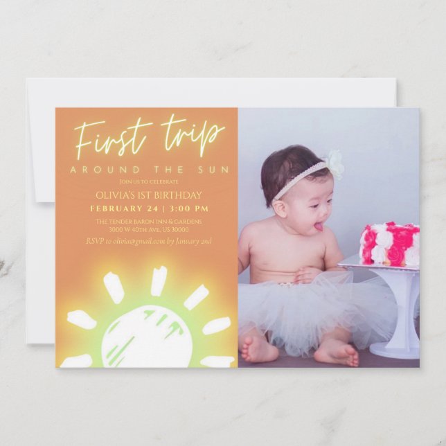 First trip around the sun photo 1st birthday  invitation (Front)