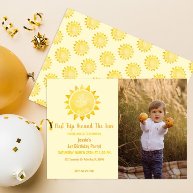 First Trip Around the Sun Photo Invitation – Boho  (Creator Uploaded)