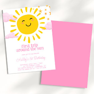 First Trip Around The Sun Pink 1st Birthday Invitation