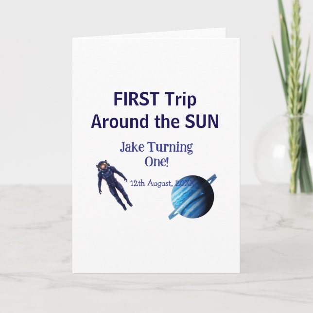 First trip around the sun planet astronaut birthda card (Front)