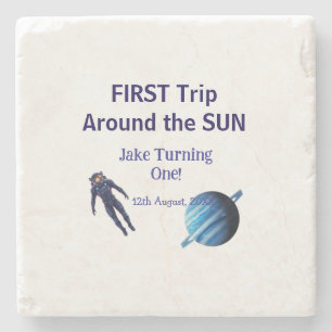 First trip around the sun planet astronaut birthda stone coaster