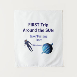 First trip around the sun planet astronaut birthda tapestry