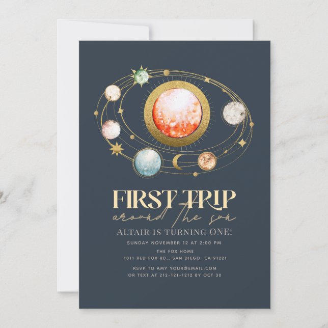 First Trip Around The Sun Planets 1st Birthday Invitation (Front)