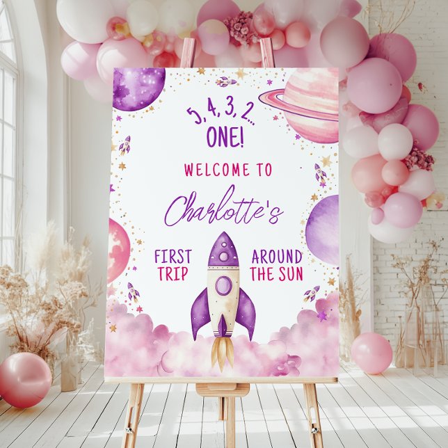 First Trip Around The Sun Purple Birthday Welcome Poster (Creator Uploaded)