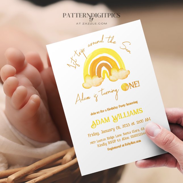 First Trip Around the Sun Rainbow Birthday Party Invitation (Creator Uploaded)